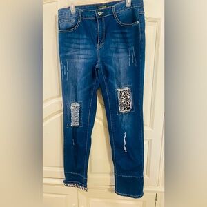 L&B Leopard Patch Skinny Jeans for Women - Blue